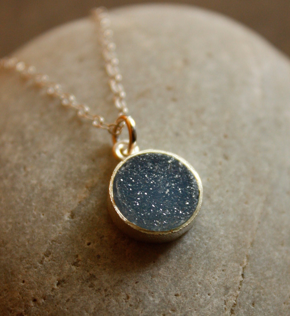 Charcoal Grey Druzy Earrings - Geode Earrings - Sterling Silver