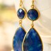 Gold Blue Sapphire Quartz Teardrop Earrings - September Birthstone - Timeless Glamour