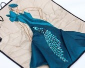 Fashion Illustration Figure Wall Hanging Textile Art Collage Mixed Media Bead Embroidery Housewarming Hostess Gift Blue Dress SALE 40% OFF