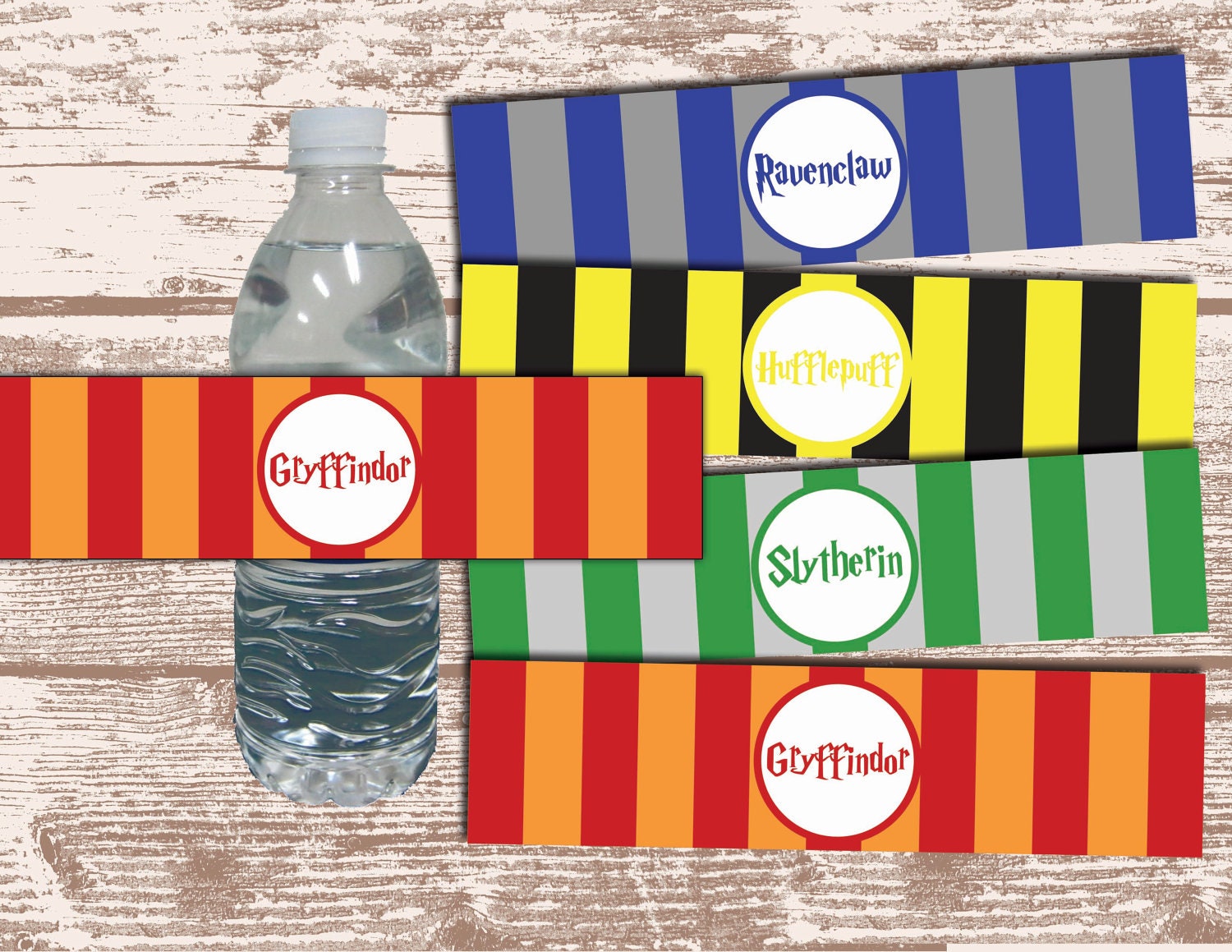 PRINTABLE PDF Wizard House Theme Stripe Birthday Party Water Bottle Label Wrappers Il_570xn