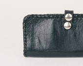 Black Leather Wallet - Vintage Stitched Leather Billfold