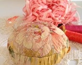 Pincushion, Vintage Roses with beads and rouching- Made to Order