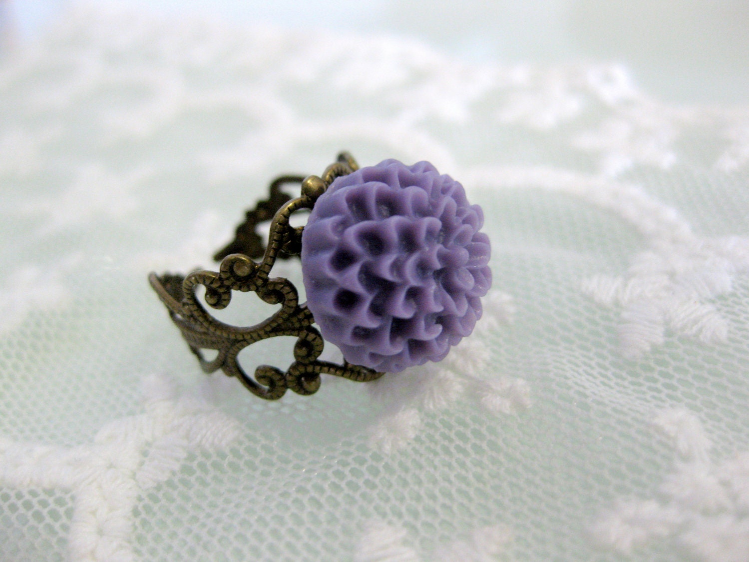 Purple flower adjustable ring