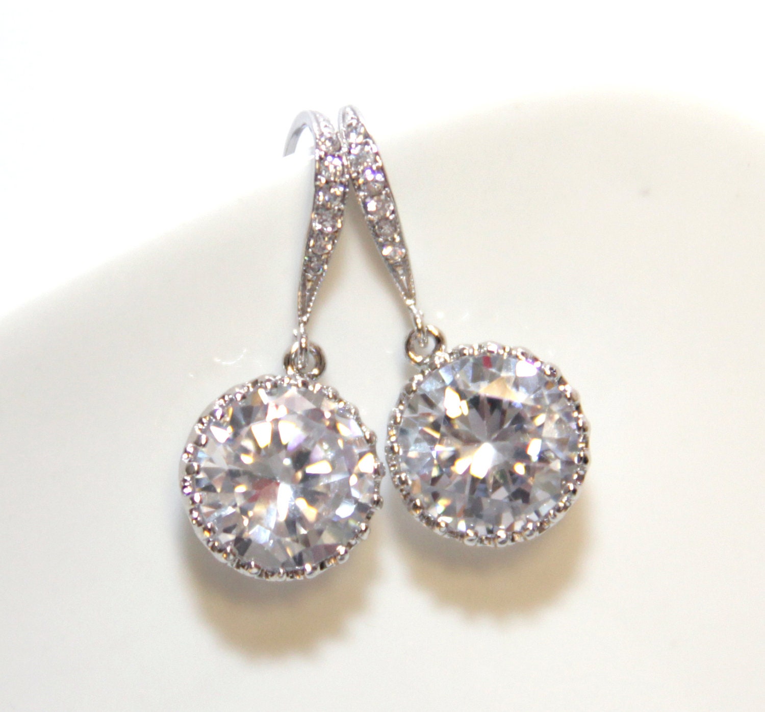 15% OFF Set of (6) - Pamela - Sparkling Bridal Earrings, Bridesmaids, Clear White Large Cubic Zirconia Crystal, Big Diamond Earrings