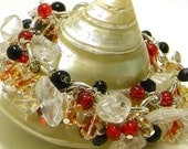 Cluster Bracelet, Beaded Bracelet, Red Beaded Bracelet, Crystal Clear Bead Bracelet, Cluster Beaded Bracelet