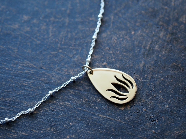 Lotus Flower Charm Necklace, Silver and Gold Lotus Charm Necklace