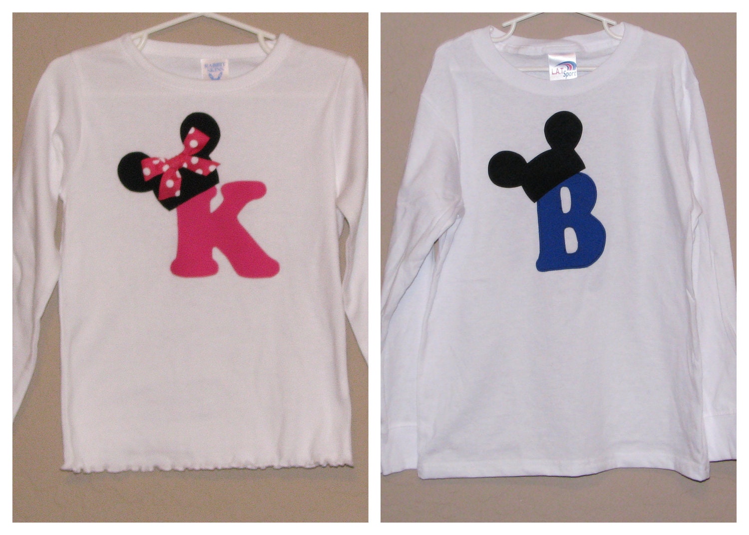 Brother Sister Set -Disney Inspired Minnie/Mickey Mouse Appliqued Shirts -Initial or Number with Ears - Girls Boys -Perfect for Disney Trips