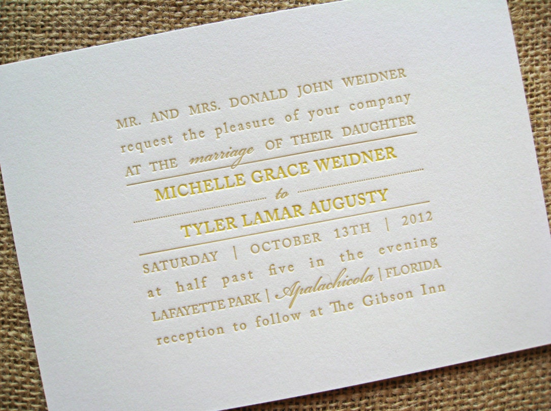 SALE 15% off (see details): text block letterpress WEDDING INVITATION sample