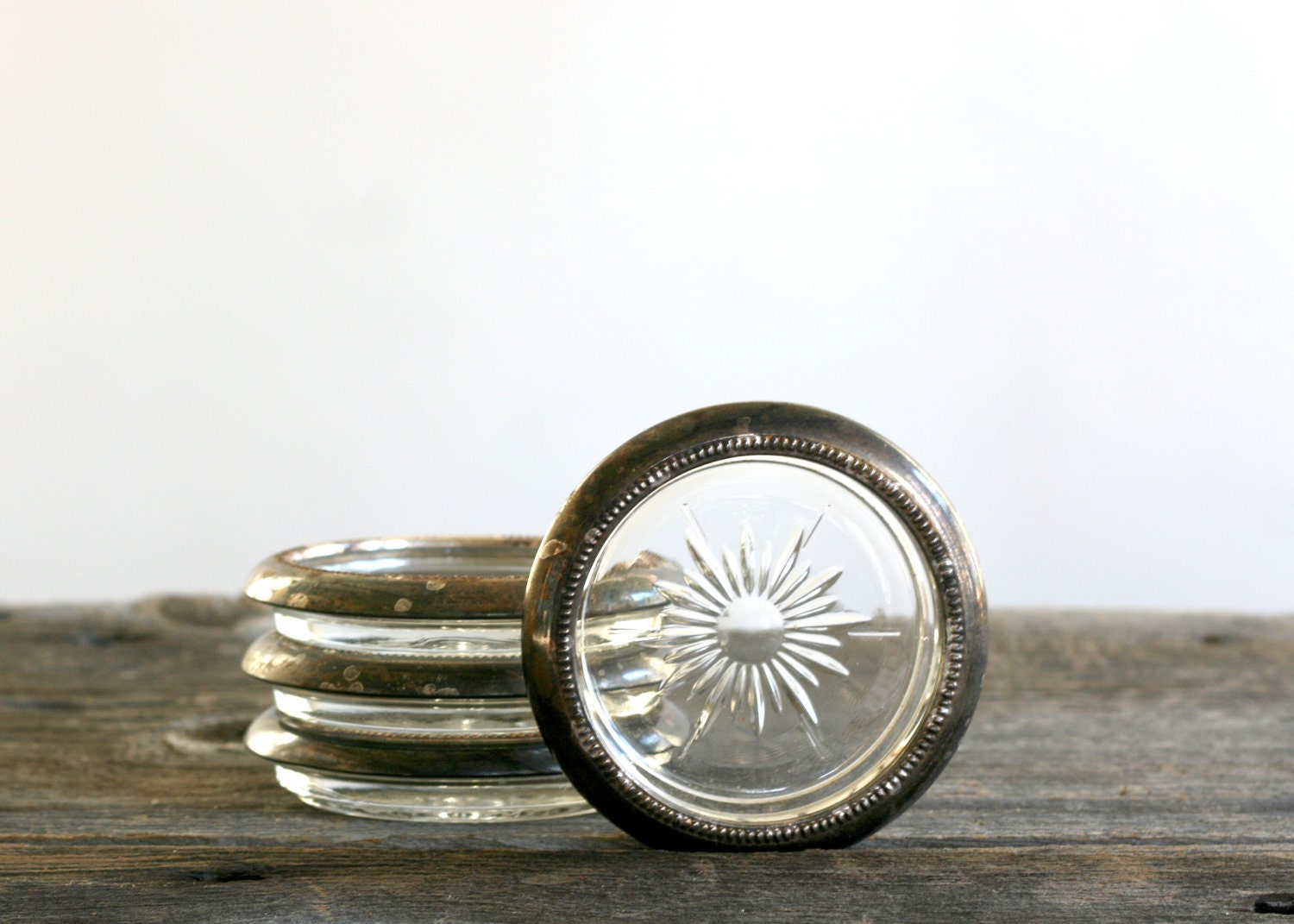 Italian Silver and Cut Glass Starburst Coasters