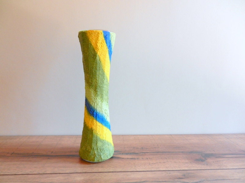 Green Bud Vase Green / Blue and Yellow Bud Vase / painted vase