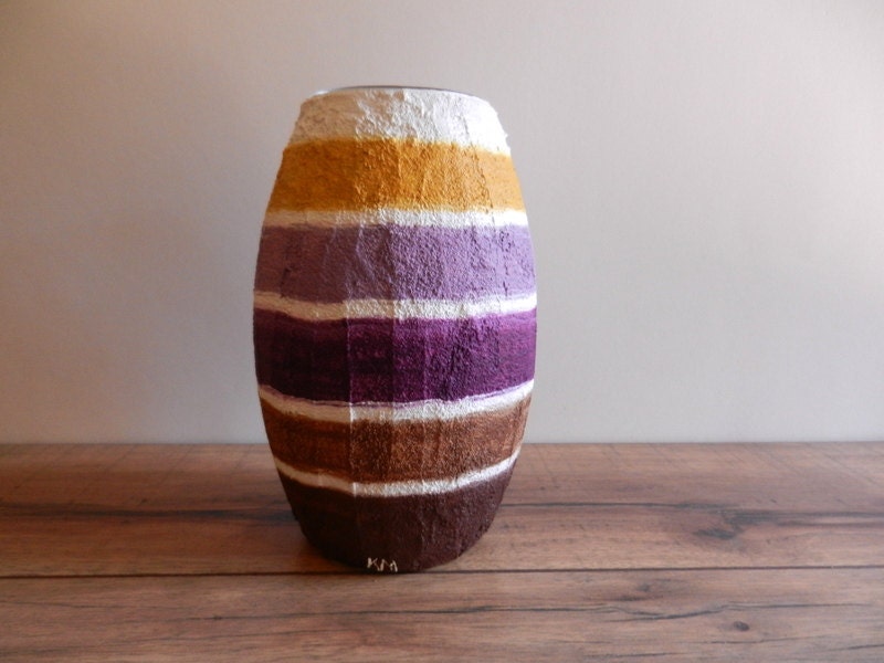 Purple Vase / White Mustard Brown Grape / Seashell Colors / glass stucco concrete vase