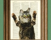The Karate Kitty Kung-Fu Cat illustration beautifully upcycled dictionary page book art print