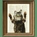 The Karate Kitty Kung-Fu Cat illustration beautifully upcycled dictionary page book art print