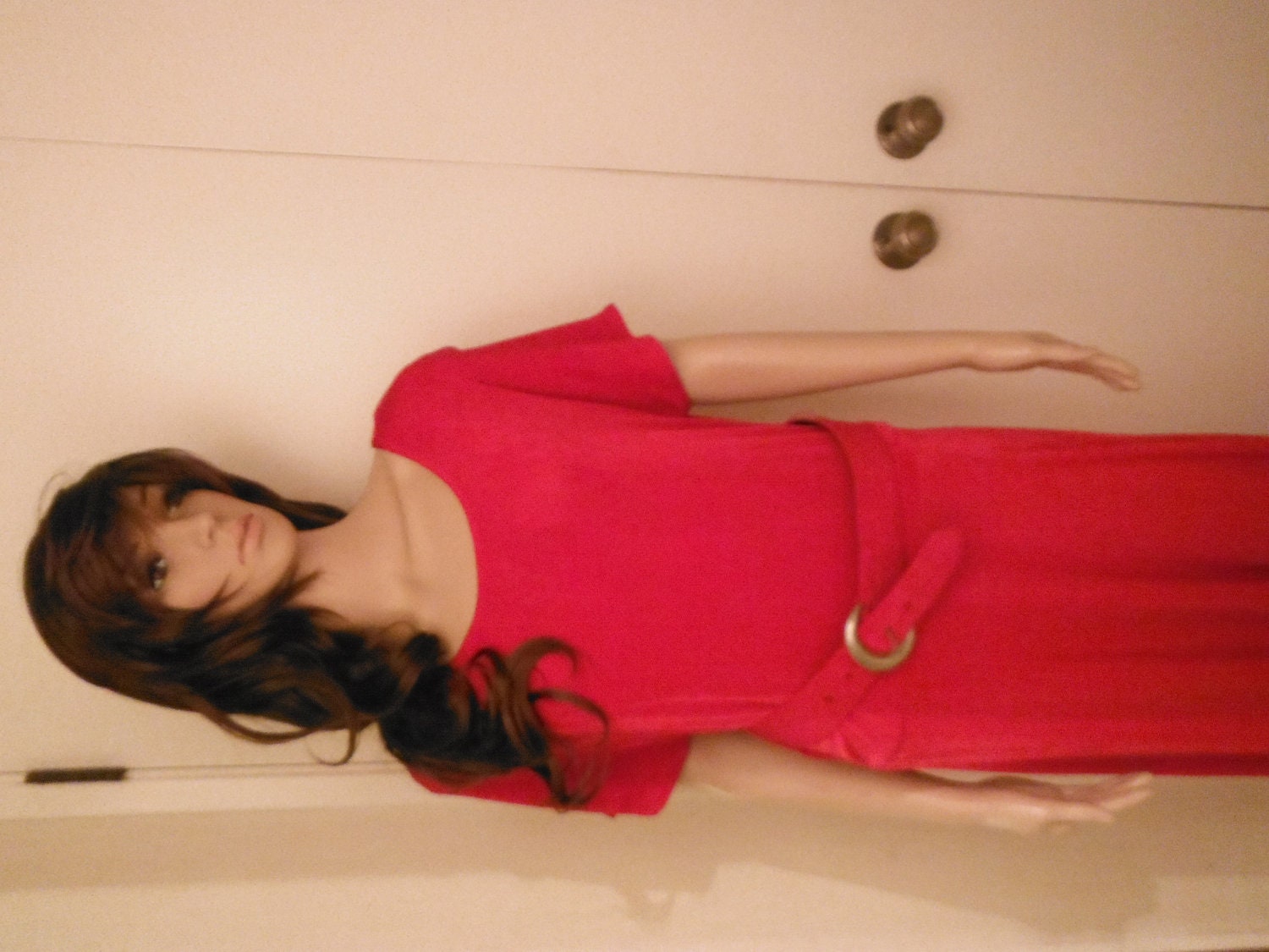 SALE -- Dress-Red w Belt-gorg-sz 12-14 Vintage-New-Unworn --SALE 15% off all 60 Dollar and under Vintage Listings