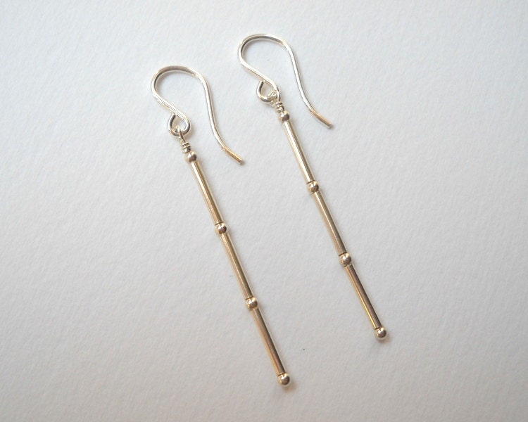 Bamboo Stick Earrings - Sterling Silver Beaded Dangle Earrings Beadwork Earrings