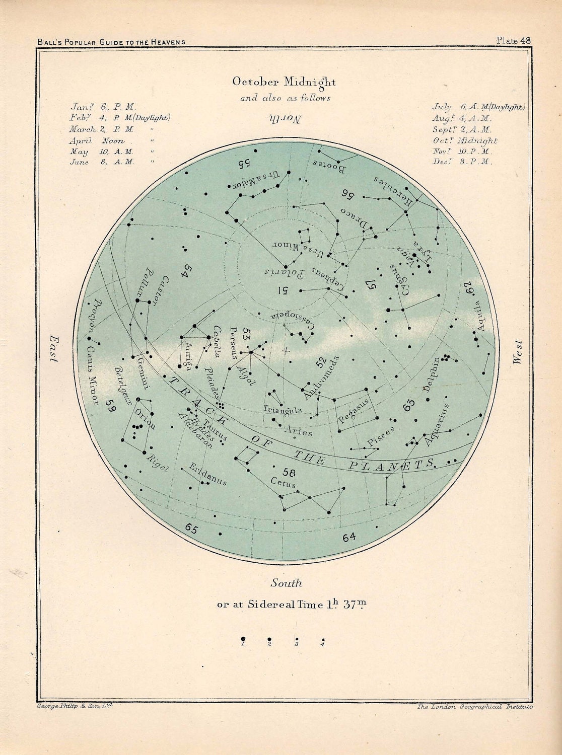 1910 october month rare celestial star map original antique astronomy print lithograph X libra scorpio