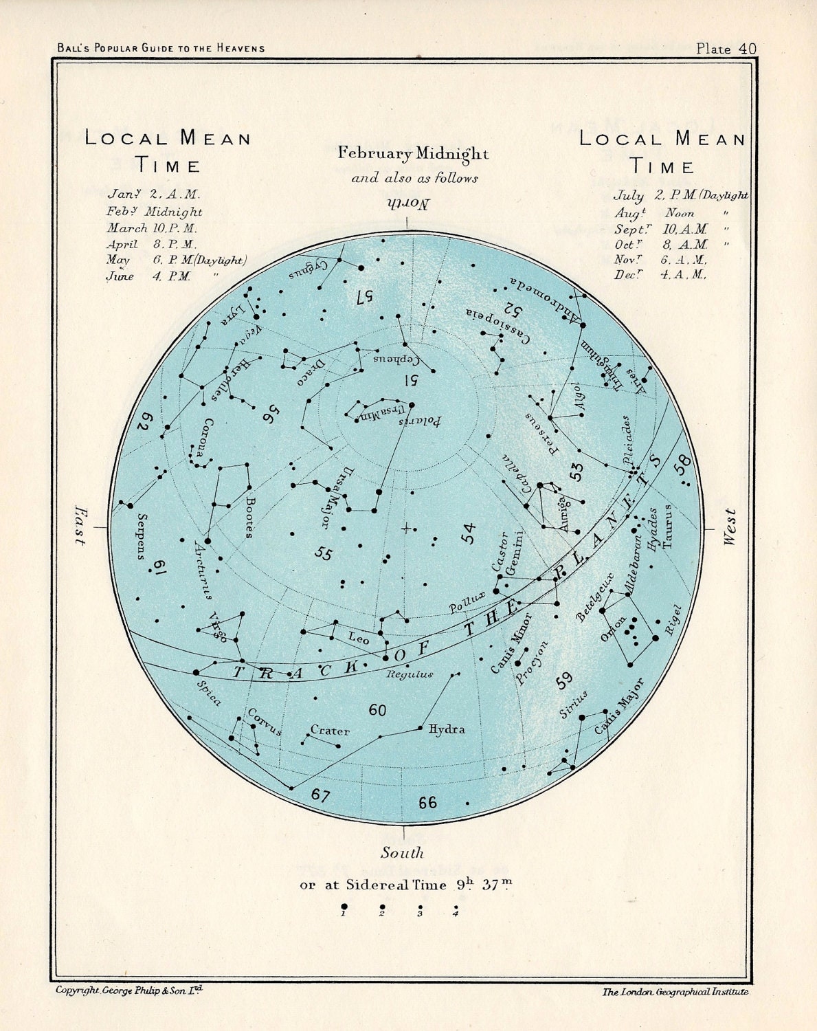 1955 january or february original vintage star map celestial print