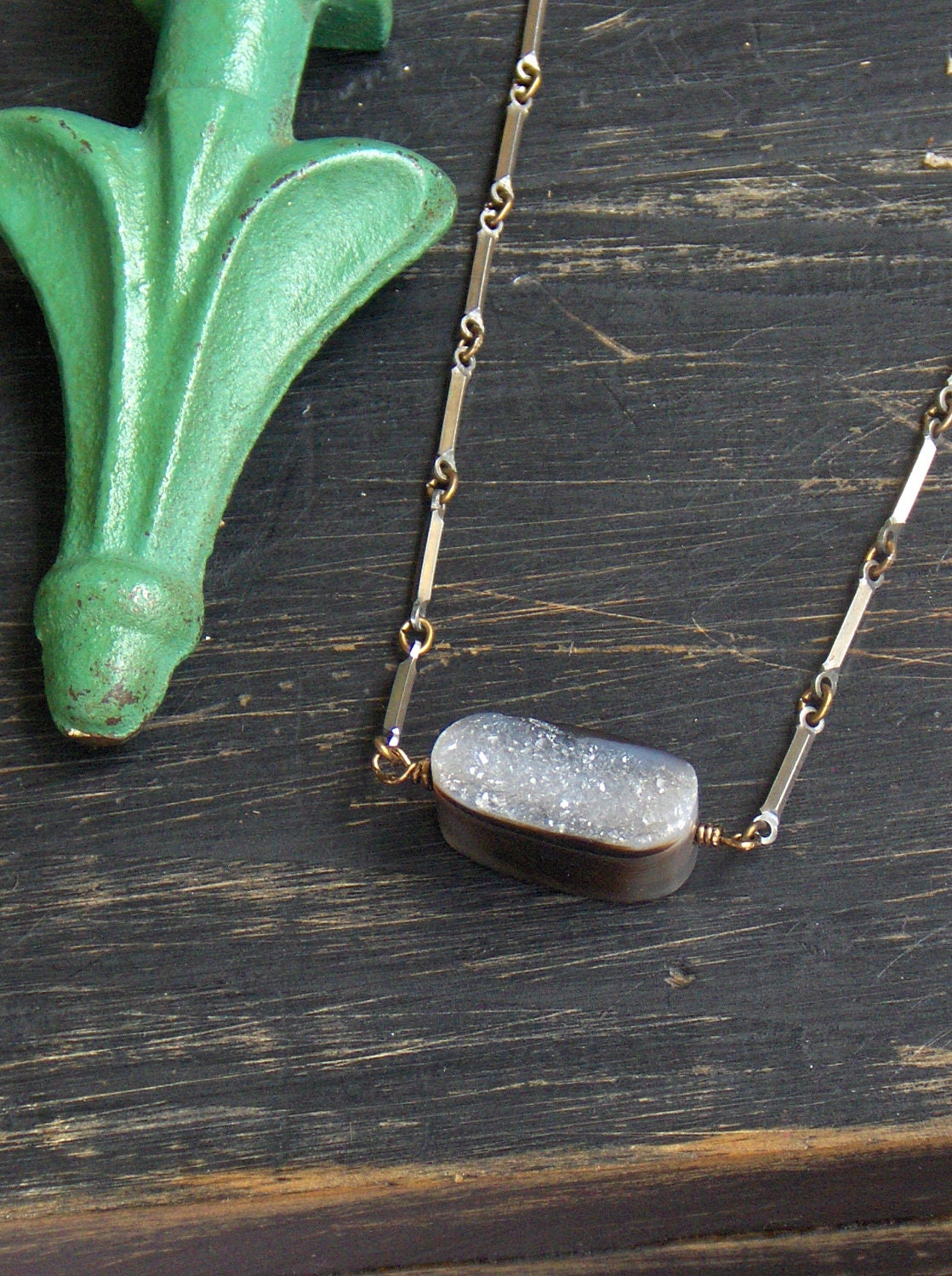 Black Ice. Black Agate Onyx Druzy layering necklace