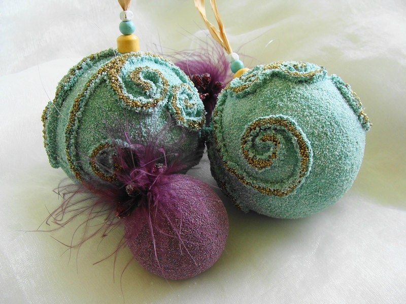 Christmas Ornaments, Christmas Baubles, Tree Decoration, Decortive Balls,  Aqua Ice Blue, Cottage Chic