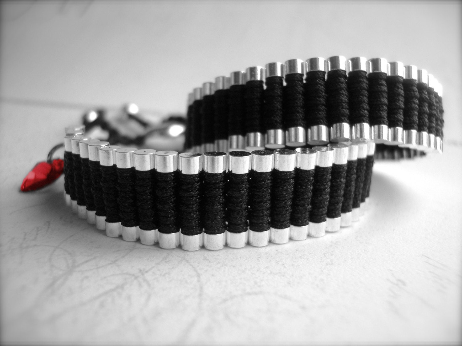 LINK FRIENDSHIP BRACELET - Just Like Links of London Black and Silver As Worn by One Direction - Personalized with Swarovski Crystal Heart