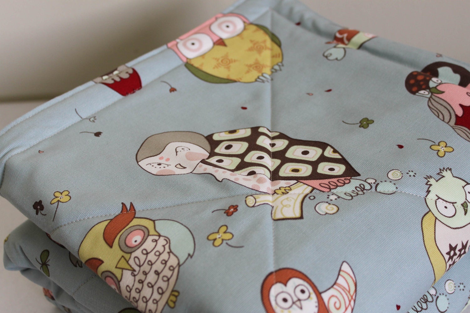 Large Eco Baby Play Mat. Scowling Owls Fabric