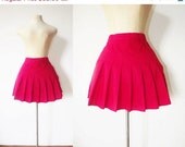 Sale Vintage 1980s Sexy Red Pleated Mini Skirt size XS Small /  Red Sportswear Tennis Skirt