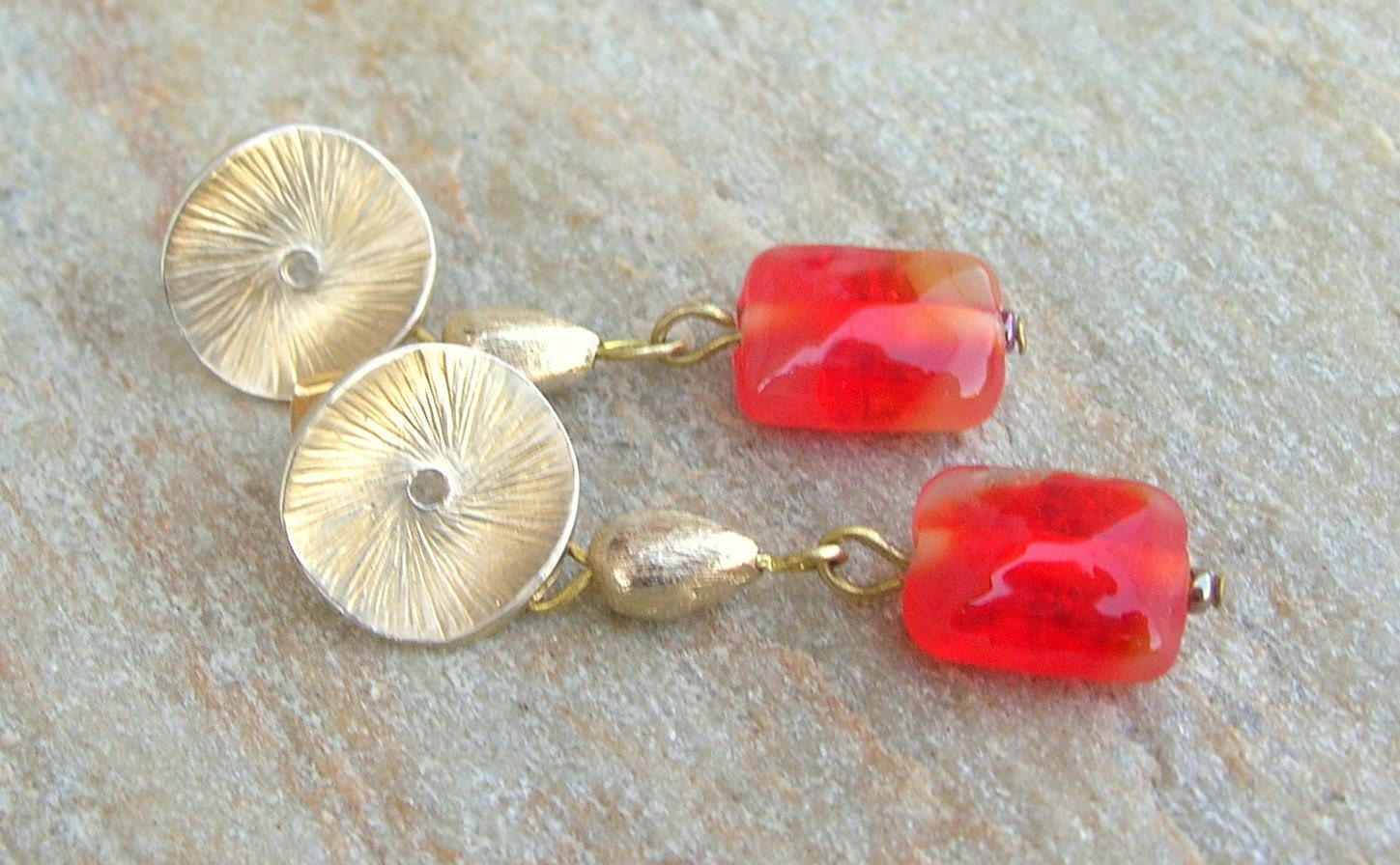 Lampwork Earrings Gold Spark Valentine Color Handmade Jewelry - CandanImrak