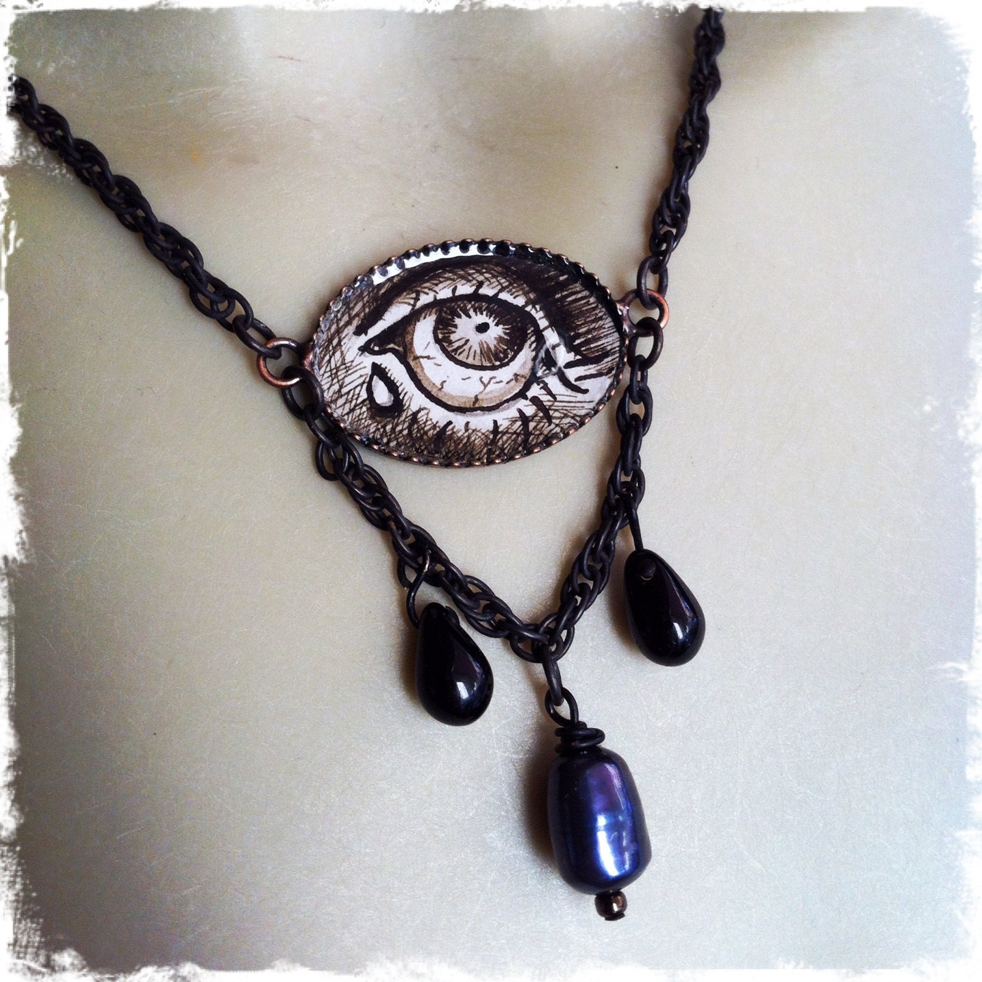 necklace - Mourning Eye - wearable art, psychic, gothic, psychobilly, mourning, momento mori, victorian, ooak