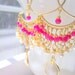 Gold Chandelier Earrings Bridal Bollywood Hot Pink Pearl Moonstones by MinouBazaar