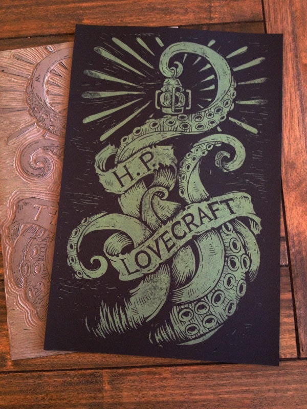 Cthulhu's Lantern - 12.5 x 19 Block Print