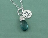 London Blue Topaz Om Necklace - beaded sterling silver yoga jewelry - gemstone pendant charm