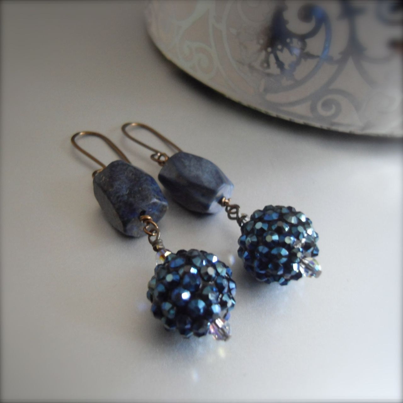 Blue Dangle Earrings Lapis Lazuli Gemstone Jewelry - Blue Bling Boho Great Gatsby Elegance