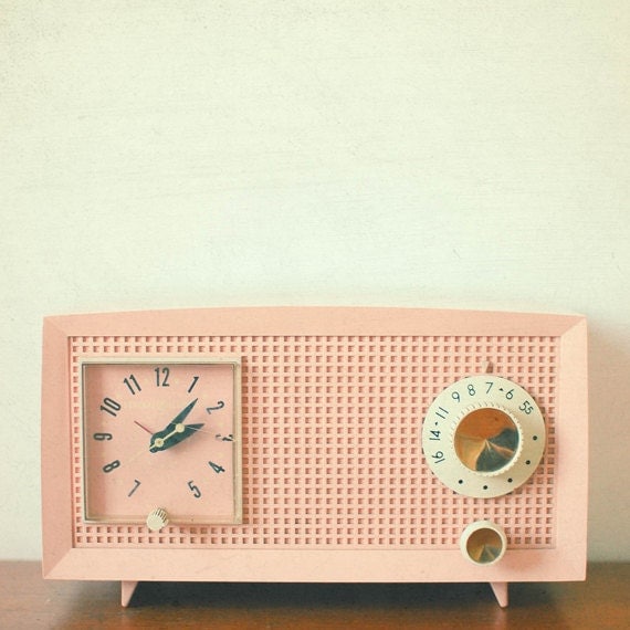 Easy Listening - retro radio photograph, mid century, Mad Men, candy pink and cream, home decor, 8x8 still life print