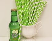 30 Lime Green Dots and Striped Paper Straw Party Assortment with DIY Flags, Retro Soda Straws, Party Supplies, Cake Pop Sticks