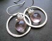Hoop earrings, Rose quartz earrings, silver earrings, Christmas Gift Ides
