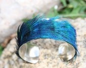 Peacock Feather Cuff Bracelet - Purple, Blue and Green - Genuine and natural feathers