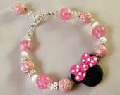 Mouse with Polka Dot Bow Bracelet in Light Pink and Hot Pink B067