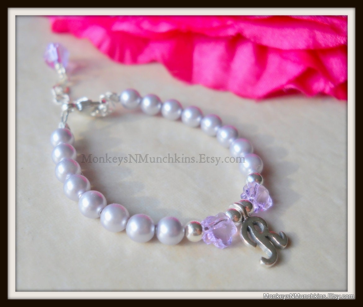 Sterling Script Initial Bracelet with Swarovski Pearls B208