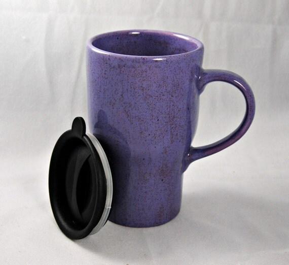 Purple Ceramic Travel Mug with a lid by Hopesndreams on Etsy