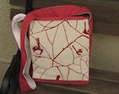 Red Organic Cotton Messenger Bag with Scarlet Wren Screenprint