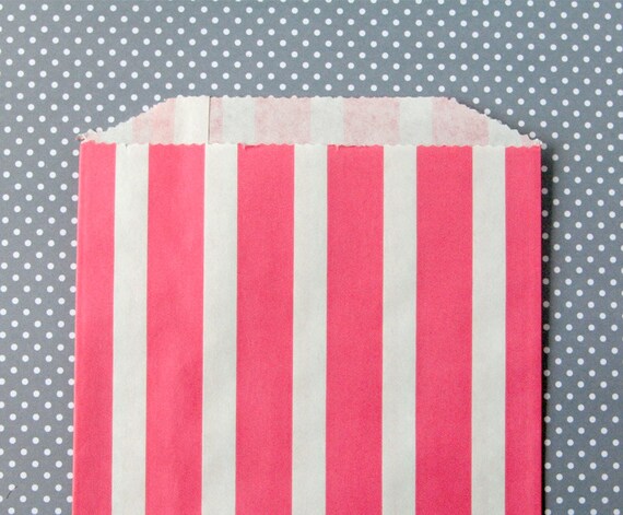 Pink Vertical Stripe Goody Bags / Favor Bags / Treat Bags (20) - 5 x 7.5 inches Il_570xn