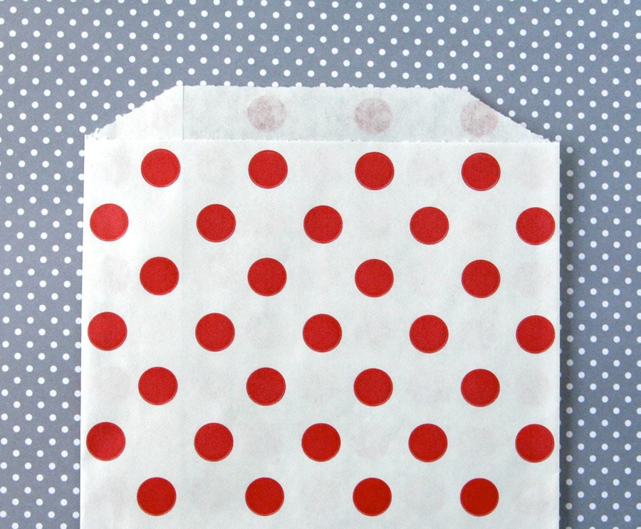 Red Polka Dot Goody Bags / Favor Bags / Treat Bags (20) - 5 x 7.5 inches Il_570xn