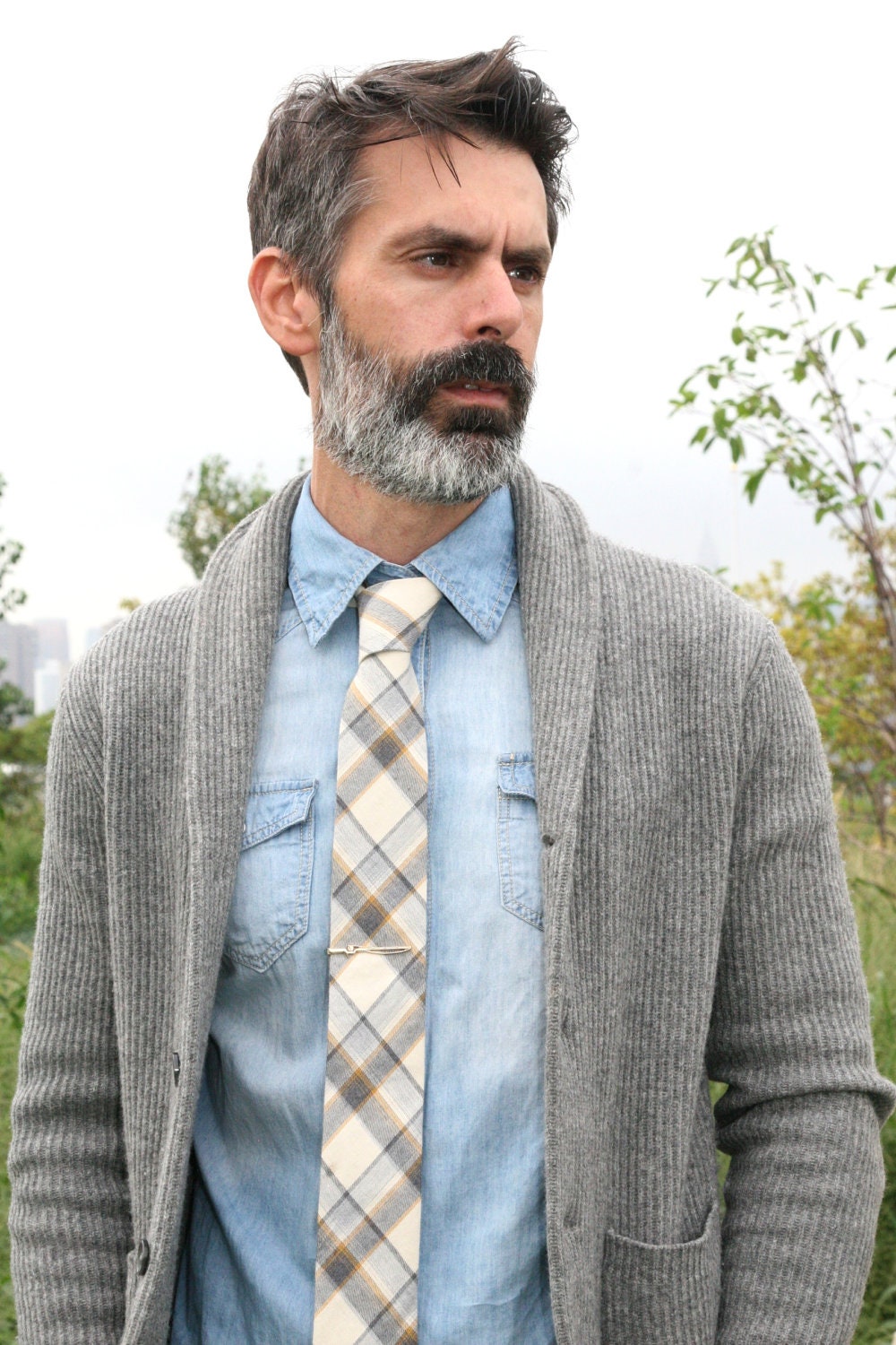 Cream Flannel Tie, Handmade, Skinny Necktie