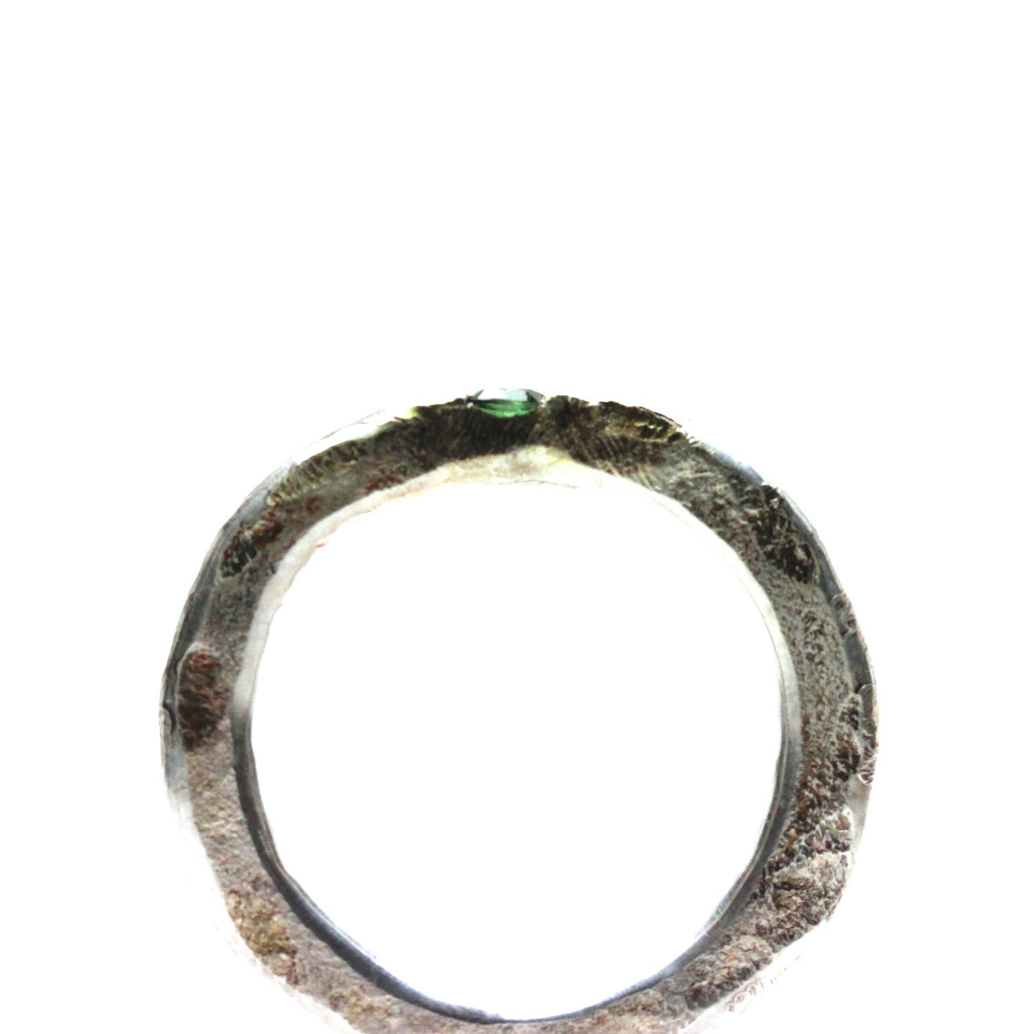 Green Tourmaline Distressed Silver Ring - Damaged