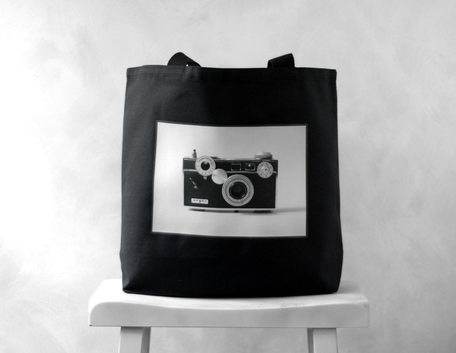 The Argus C3 - Vintage Camera Photograph on a Black or Natural Canvas Bag - School Bag - Carryall Tote