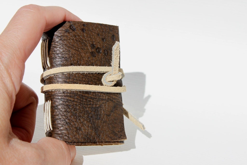 Wee Mini Notebook - Spotted Black and Tan Leather - Handmade