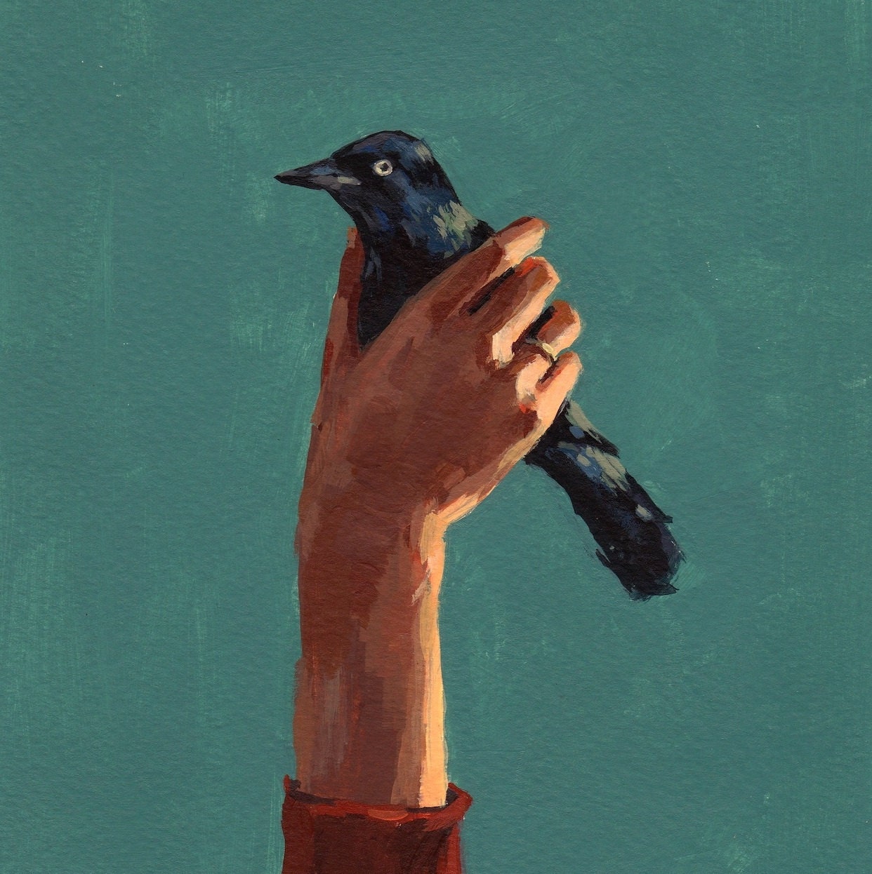 Bird in Hand . giclee art print of original acrylic painting - tastesorangey