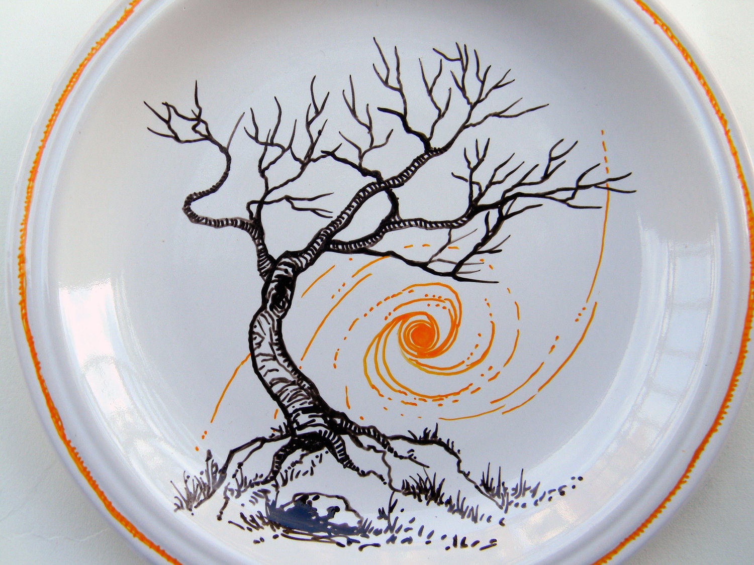 Hand Painted  Plate - Tree and Sun