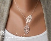 Leaf Lariat - silver grey white dainty leaf pendants - sterling silver chain - morganprather