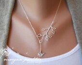 Bud Branch and Little Bird Lariat - silver grey white dainty pendants - sterling silver chain - morganprather